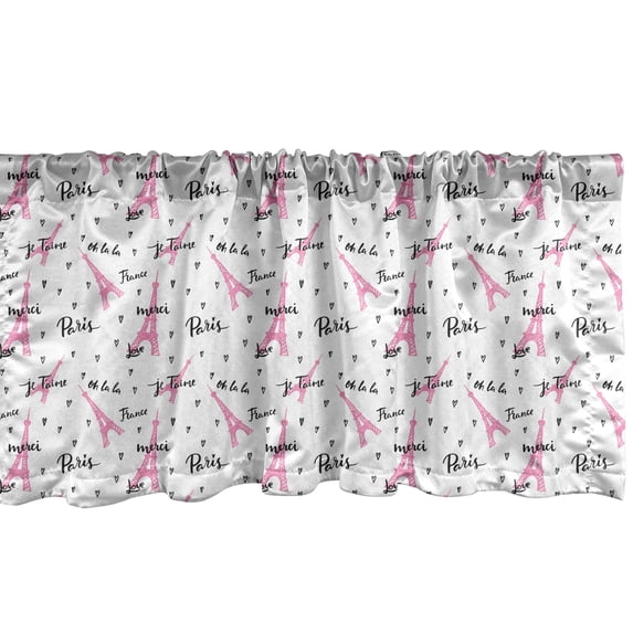 Ambesonne Paris Window Valance, Je Taime Romance Hearts, 54" X 18", Pale Pink White