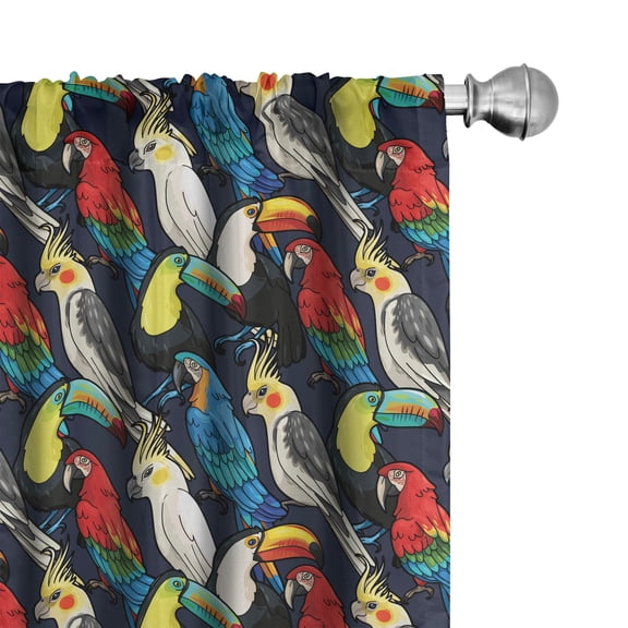 Ambesonne Parrot Window Curtains, Exotic Colorful Birds Art, Each 28" W x 95" L, Pastel Yellow and Multicolor