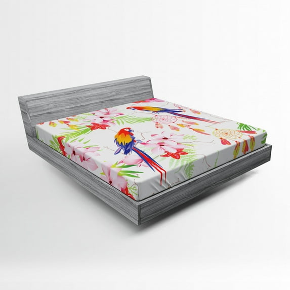 Ambesonne Parrot Fitted Sheet, Native Forest, Queen Size, Multicolor
