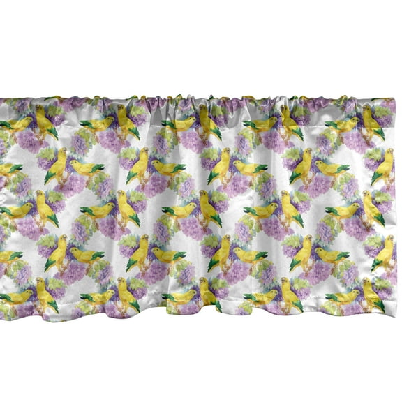 Ambesonne Parrot Window Valance, Watercolor Singing Birds, 42" x 12", Mustard and Multicolor