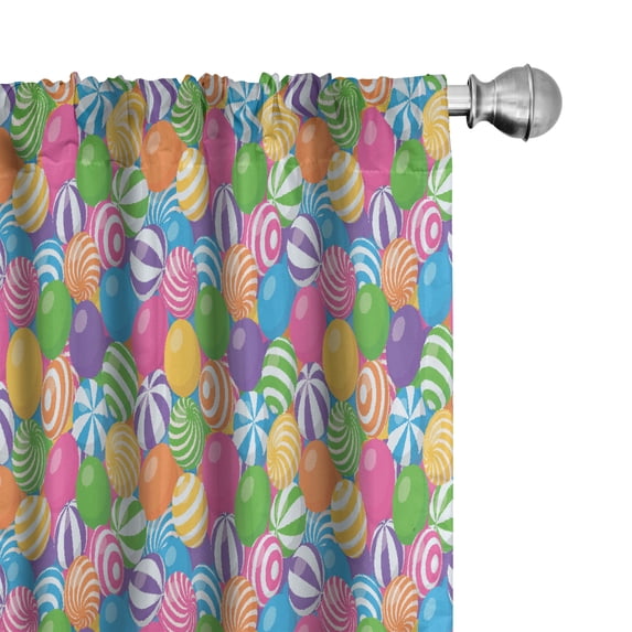 Ambesonne Party Curtains, Striped Round Bubble Gums Art, Pair of 28"x63", Apricot Pink and Green