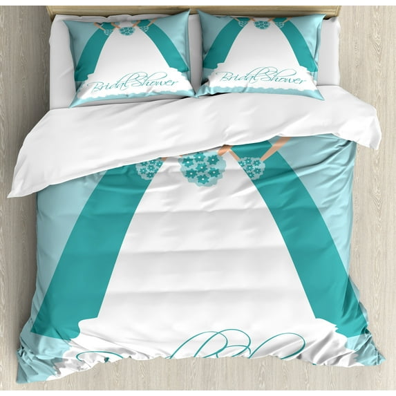 Ambesonne Party Duvet Cover Set, Bride with Bridemaids, 2-Calking, Turquoise Blue and White