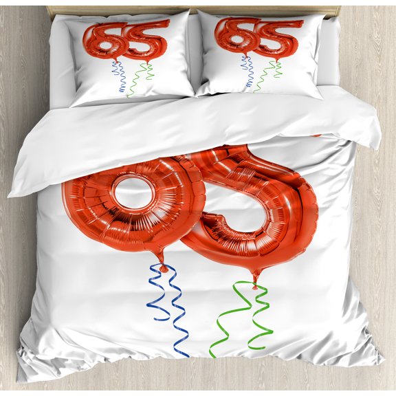 Ambesonne Party Duvet Cover Set, Fun Party Balloons, 2-Calking, Red Green Blue