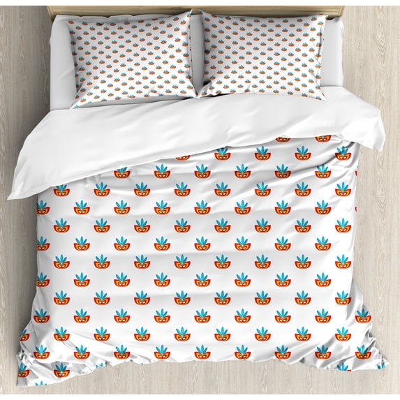 Ambesonne Party Duvet Cover Sets, Ethnic s Folk Carnival, 2-King, Vermilion Sea Blue and Yellow
