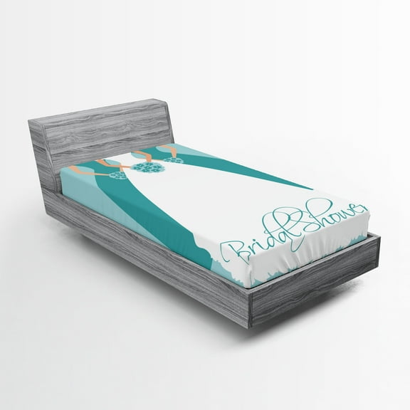 Ambesonne Party Fitted Sheet, Bride with Bridemaids, Twin Size, Turquoise Blue and White