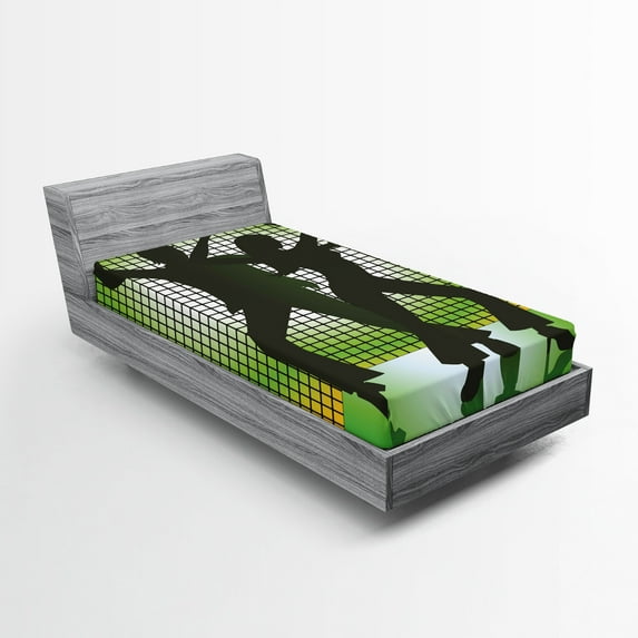 Ambesonne Party Fitted Sheet, Disco Couple Dance, Twin Size, Pale Green Dark Green