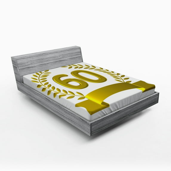 Ambesonne Party Fitted Sheet, Golden Age Birthday, Full Size, Olive Green Yellow