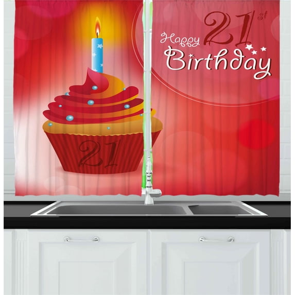 Ambesonne Party Kitchen Curtains, Abstract Birthday, 55"x39", Red and Orange