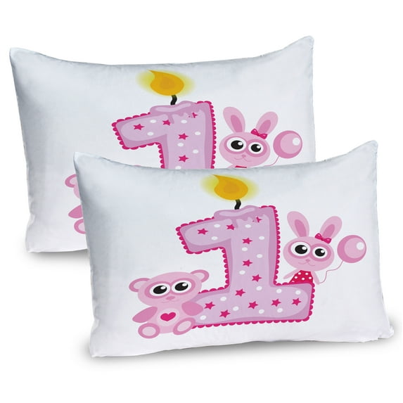 Ambesonne Party Pillow Sham 2 Pack, Girls Birthday Bunnies, 30"x20", Hot Pink and Lilac
