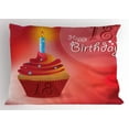 thumbnail image 1 of Ambesonne Party Pillow Sham, Cupcake Candles 18, 26" X 20", Hot Pink Red and Orange, 1 of 2