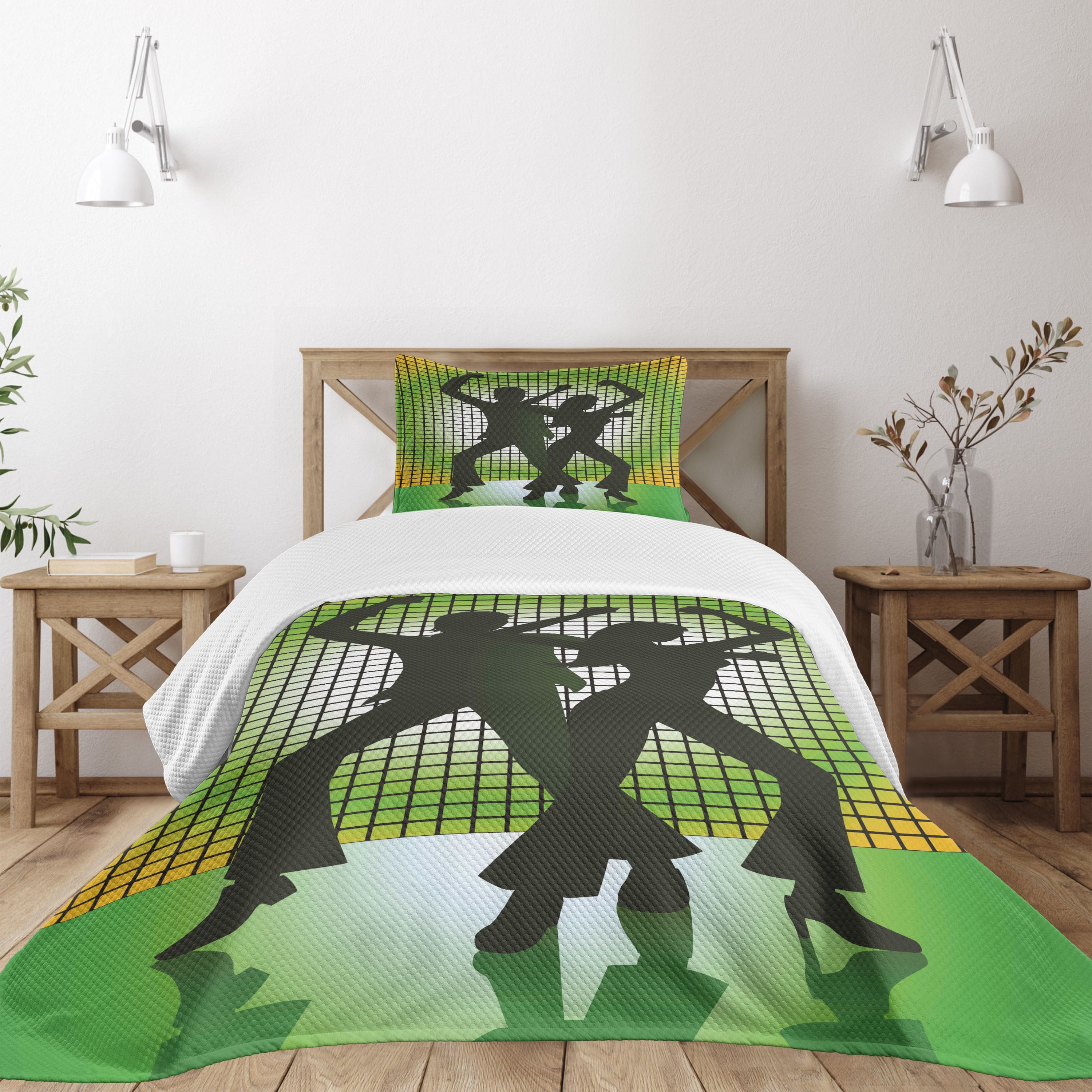 Twin White and Green Kids Quilted Bedspread Set