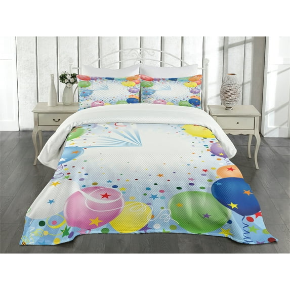 Ambesonne Party Quilted Bedspread Set 3 Pcs, Celebration Event, King Size, Multicolor