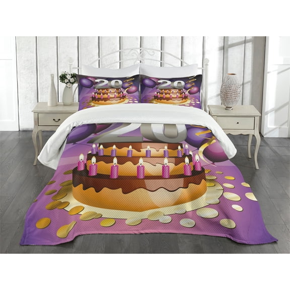Ambesonne Party Quilted Bedspread Set 3 Pcs, Chocolate Birthday, Queen Size, Multicolor