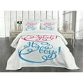 thumbnail image 1 of Ambesonne Party Quilted Bedspread Set 3 Pcs, Classical Calligraphy Writing, Queen Size, Hot Pink Blue, 1 of 5