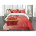 thumbnail image 1 of Ambesonne Party Quilted Bedspread Set 3 Pcs, Cupcake Candles 18, King Size, Hot Pink Red and Orange, 1 of 5