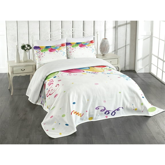 Ambesonne Party Quilted Bedspread Set 3 Pcs, Entertainment Fun, King Size, Multicolor