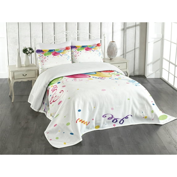 Ambesonne Party Quilted Bedspread Set 3 Pcs, Entertainment Fun, Queen Size, Multicolor