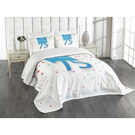 Ambesonne Party Quilted Bedspread Set 3 Pcs, Rain with Polka Dots, King Size, Multicolor