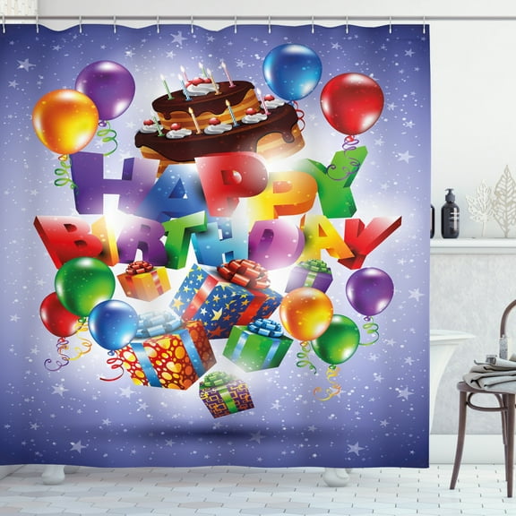 Ambesonne Party Shower Curtain, Birthday Presents Cake, 69"Wx70"L, Multicolor
