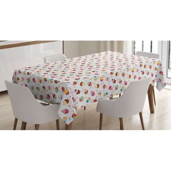 Ambesonne Party Tablecloth Rectangular Table Cover, Creamy Colorful Cupcakes, 60"x90", Multicolor