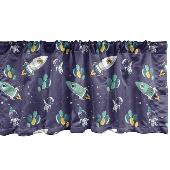 Ambesonne Party Window Valance, Balloons Tied to Rockets, 54" X 18", Violet Blue Yellow