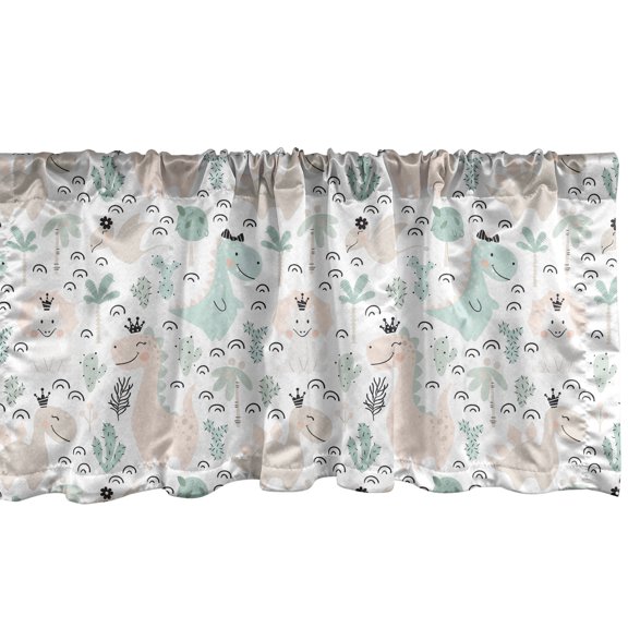 Ambesonne Party Window Valance, Dinosaurs Pale Color, 42" x 18", Almond Green Pale Pink