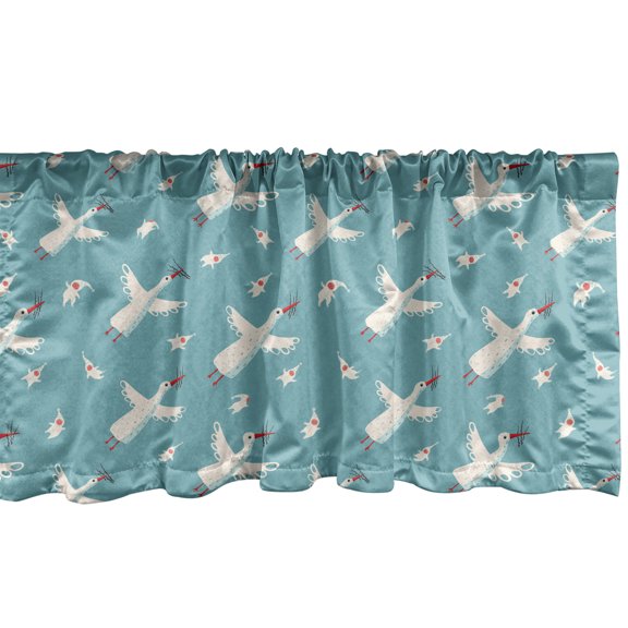 Ambesonne Party Window Valance, Flying Storks, 54" X 12", Vermilion White Blue