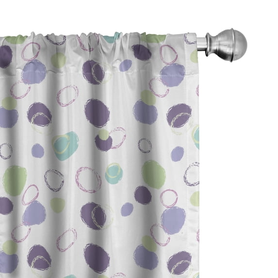 Ambesonne Pastel Window Curtains, Bicolour Rounds on Plain, Each 28" W x 84" L, Pastel Green and Eggplant