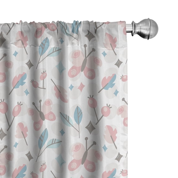 Ambesonne Pastel 4-Panel Curtains, Butterflies and Round Shapes, 56"x63", White Blush Pale Blue