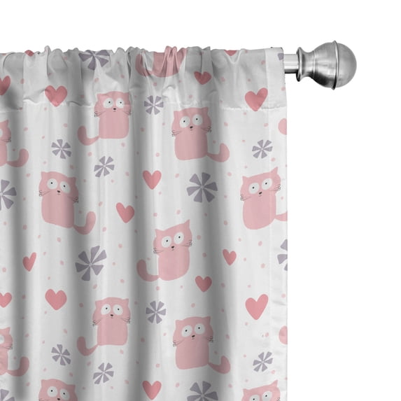 Ambesonne Pastel Window Curtains, Cats Hearts and Flowers Fun, Each 28" W x 63" L, Pastel Pink and Blush