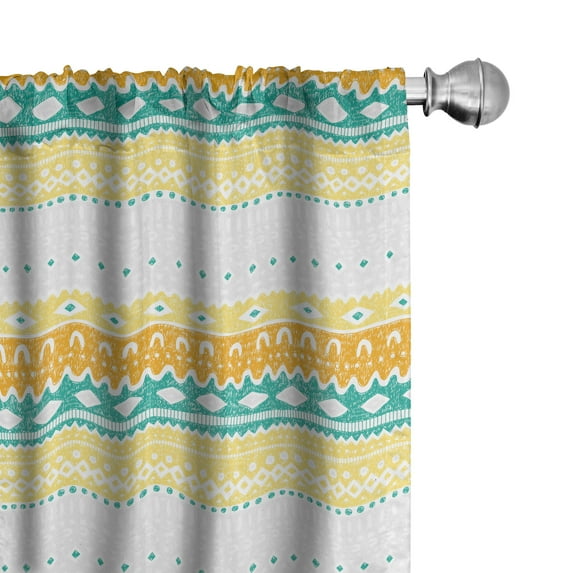 Ambesonne Pastel 4-Panel Curtains, Hand Drawn Tribal Motifs, 56"x95", Teal Orange Pale Yellow