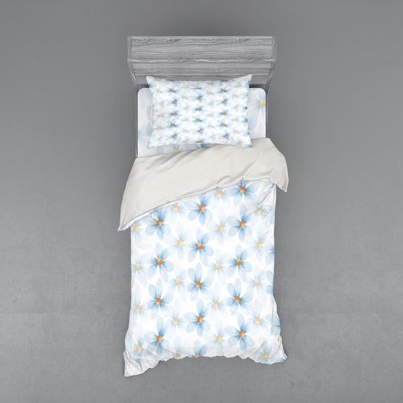 Ambesonne Pastel Bedding Set 3 Pcs, Chamomiles Art, Twin, Blue Yellow White