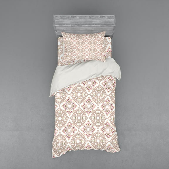 Ambesonne Pastel Bedding Set 3 Pcs, Geometrical, Twin XL, Beige Pink White