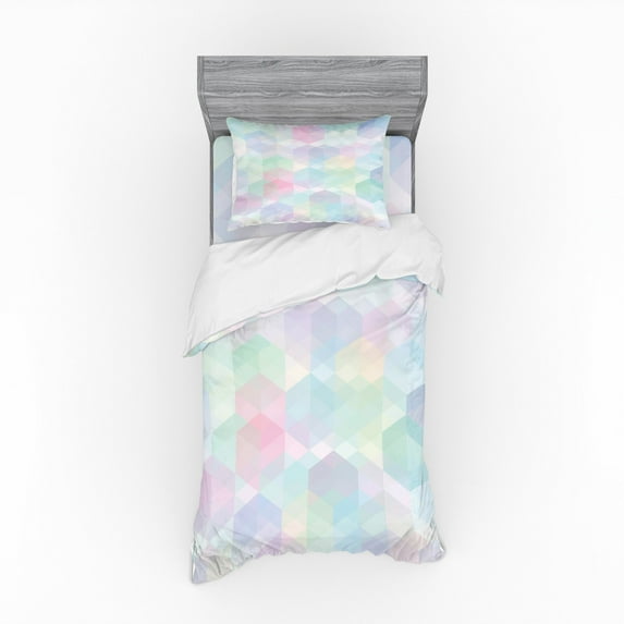 Ambesonne Pastel Bedding Set 3 Pcs, Hexagonal Soft, Twin, Multicolor