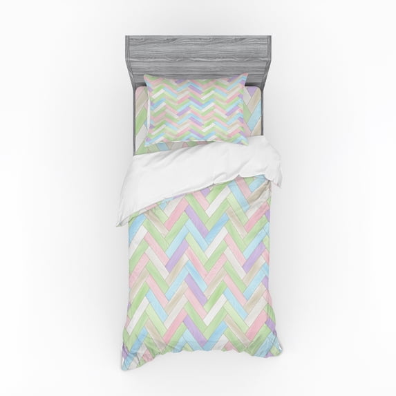 Ambesonne Pastel Bedding Set 3 Pcs, Parquet Herringbone Soft, Twin XL, Multicolor