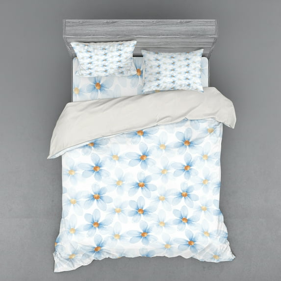 Ambesonne Pastel Bedding Set 4 Pcs, Chamomiles Art, Queen, Blue Yellow White
