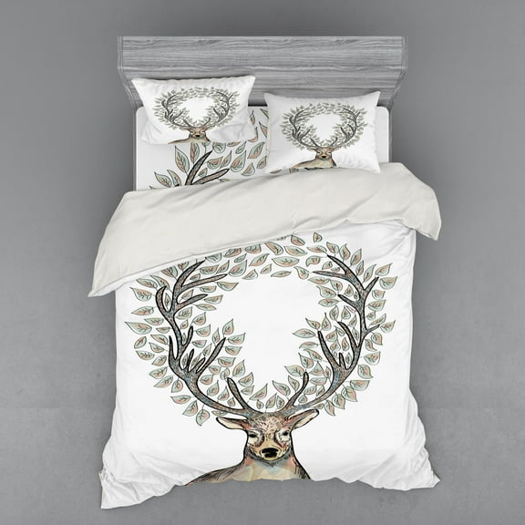 Ambesonne Pastel Bedding Set 4 Pcs, Myth Animal Reindeer, Queen, Soft Pink Blue