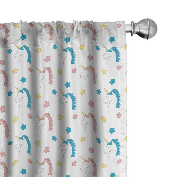 Ambesonne Pastel Curtains, Colorful Unicorns Stars, Pair of 28"x63", Blue Coral Yellow