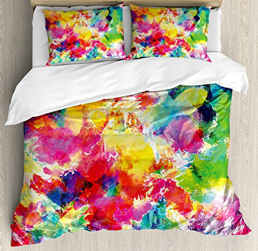 Vibrant Multicolor Abstract Watercolor Queen Duvet Cover Set