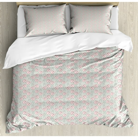 Ambesonne Pastel Duvet Cover Sets, Cartoon Design, 2-Queen, Rose Pearl