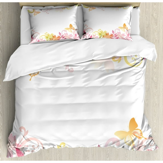 Ambesonne Pastel Duvet Cover Sets, Floral Spring Wreath, 2-King, Pale Pink Ginger