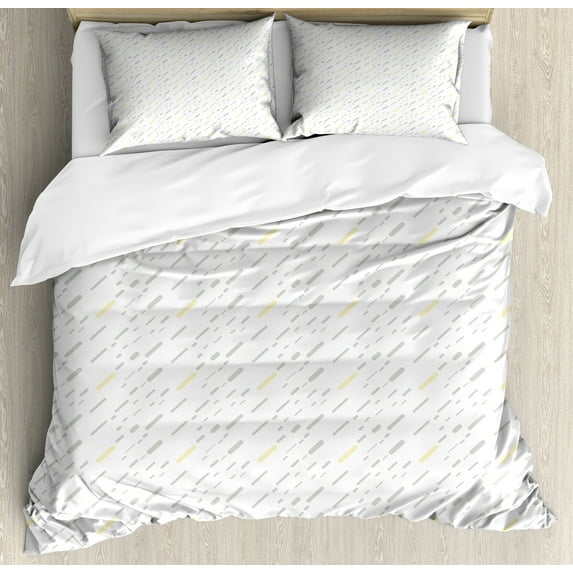 Ambesonne Pastel Duvet Cover Sets, Neutral Geometric Stripes, 2-Queen, Pale Grey and Pale Yellow