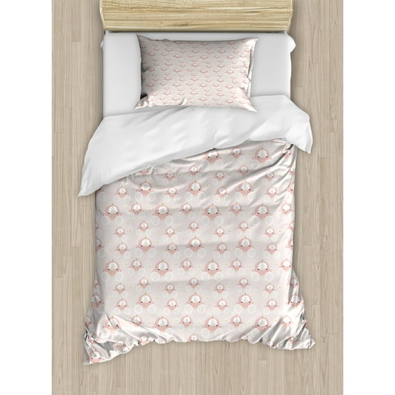 Ambesonne Pastel Duvet Cover Sets, Themed Carriage, 2-Twin, Pale Pink White