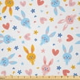 thumbnail image 1 of Ambesonne Pastel Fabric by the Yard Microfiber, Bunnies Flowers, 2 Yards, Pale Blue Marigold Coral, 1 of 2