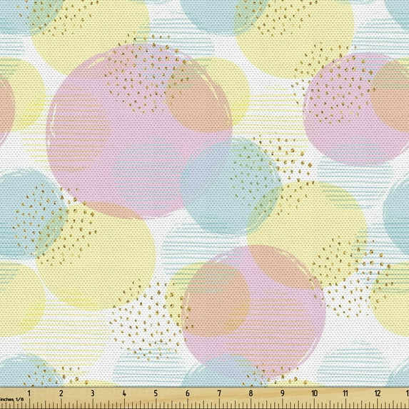 Ambesonne Pastel Fabric by the Yard Upholstery, Colorful Paint Blots Spots, 1 Yard, Pale Pink Multicolor