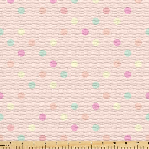 Ambesonne Pastel Fabric by the Yard Upholstery, Polka Dots in Soft Colors, 1 Yard, Rose and Multicolor