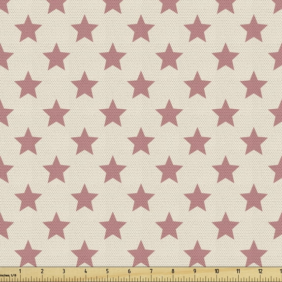 Ambesonne Pastel Fabric by the Yard Upholstery, Repetitive Stars Soft Tones, 1 Yard, Dried Rose and Champagne