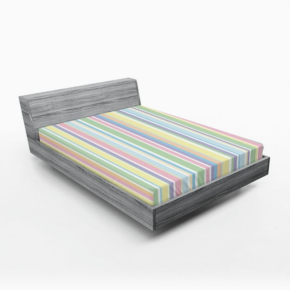 Ambesonne Pastel Fitted Sheet 2 Pcs Set, Striped Classic Pattern, King, Multicolor