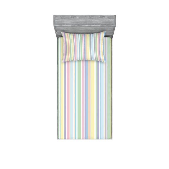 Ambesonne Pastel Fitted Sheet & Pillow Sham Set, Striped Classic Pattern, Twin, Multicolor