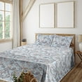 thumbnail image 1 of Ambesonne Pastel Floral Fitted & Flat Sheet with Shams 4 Pcs Set, Branches Magnolia Art, Queen, Soft Blue and Dark Purple, 1 of 1